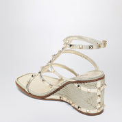 Valentino Garavani Rockstud Wedge Sandals — Platinum