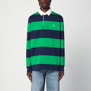 Polo Ralph Lauren navy blue and bright green striped cotton polo shirt