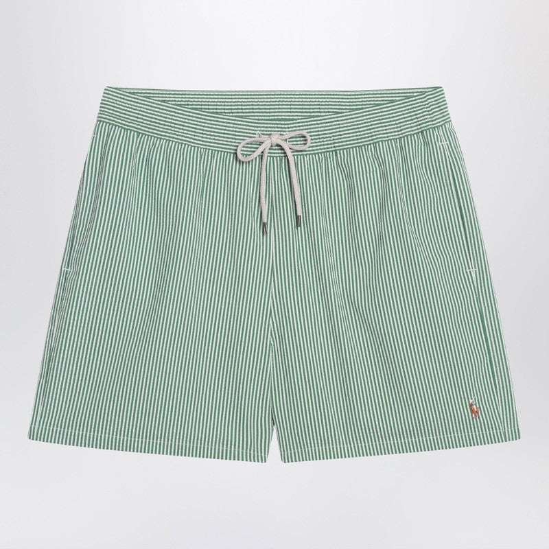 Polo Ralph Lauren White/green striped cotton swim trunks