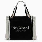 Saint Laurent Rive Gauche tote in black and white terry cloth