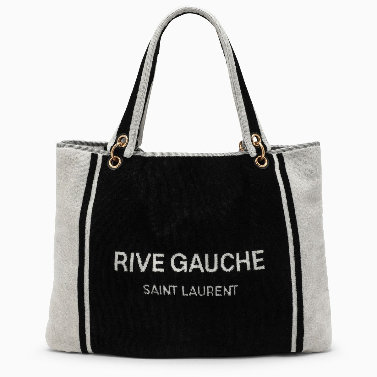 Saint Laurent Rive Gauche tote in black and white terry cloth