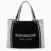 Saint Laurent Rive Gauche tote in black and white terry cloth