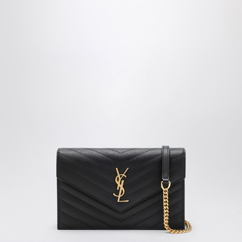 Saint Laurent Cassandre Envelope chain clutch bag in black leather
