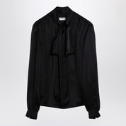 Chemise en soie noire Saint Laurent avec détail nœud
