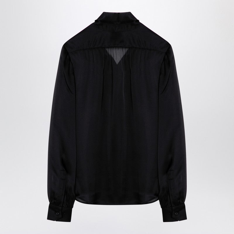 Chemise en soie noire Saint Laurent avec détail nœud