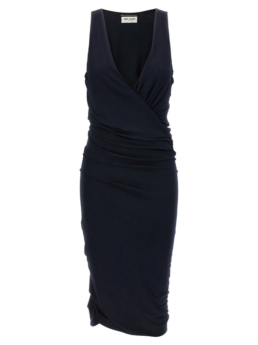 Saint Laurent Jersey Dress - Sleeveless Midi Ruched