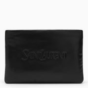 Pochette en cuir matelassé noir avec logo Saint Laurent