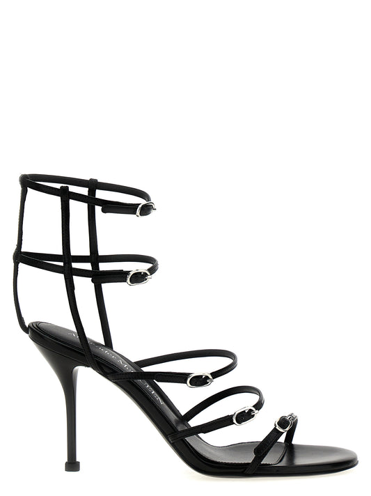 Alexander McQueen Strap Leather Sandals — Black 10cm Heel
