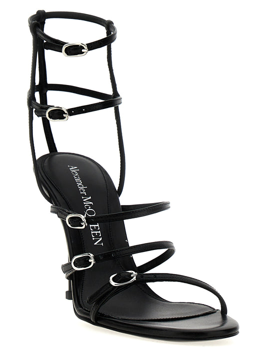 Alexander McQueen Strap Leather Sandals — Black 10cm Heel
