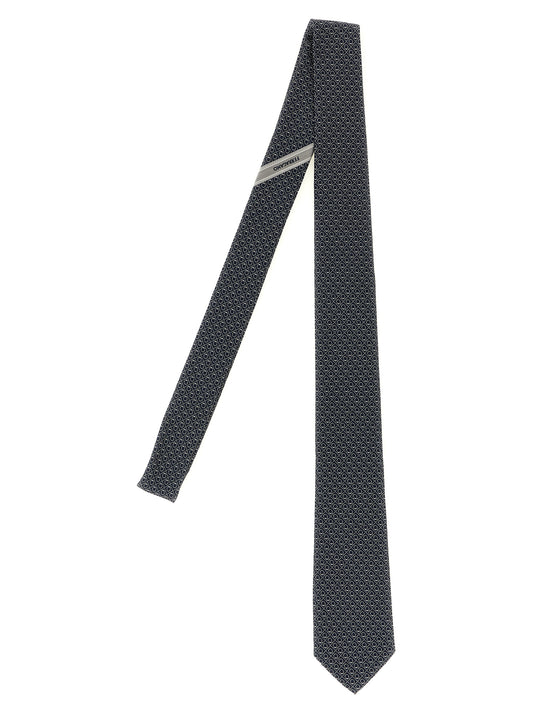 Ferragamo Biella Silk Tie — Black Gancini 7cm