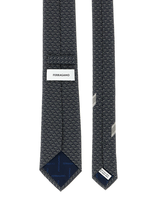 Ferragamo Biella Silk Tie — Black Gancini 7cm