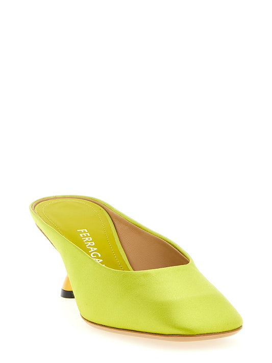 Ferragamo Safi Mules Pumps — Yellow Satin Heels