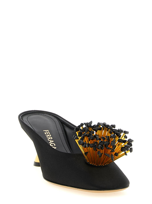 Ferragamo Safi Mules Pumps — Black Satin Heels