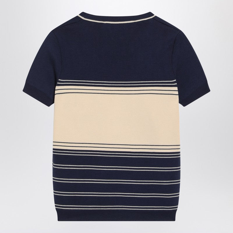 Valentino Blue ribbed top with Chez Valentino embroidery
