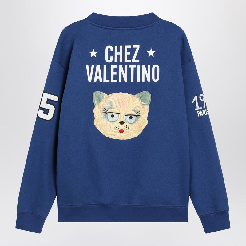 Sudadera Valentino azul con bordado V y Le Chat de la Maison