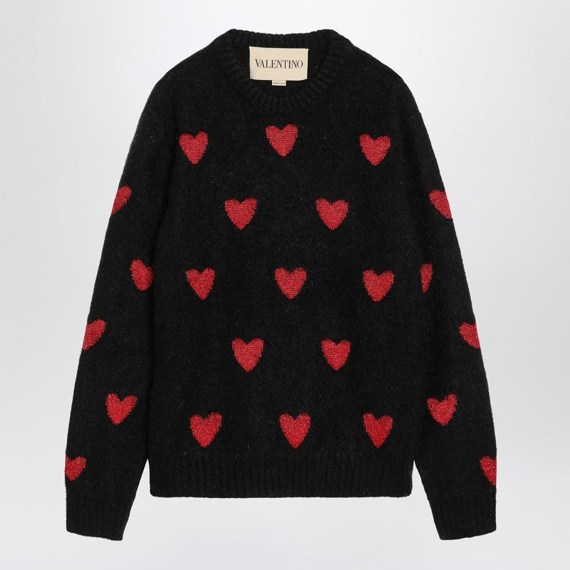 Pull Valentino Jacquard motif cœur noir/rouge