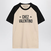 Butter/black T-shirt with Chez Valentino print