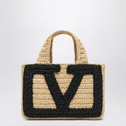 Valentino Garavani Viva Superstar Crochet small natural black bag