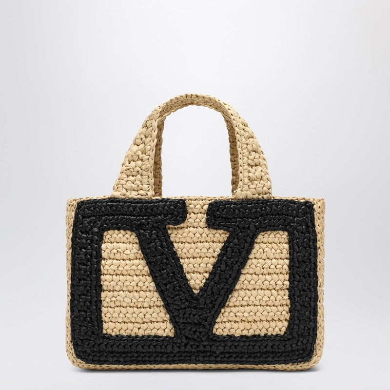 Valentino Garavani Viva Superstar Crochet small natural black bag