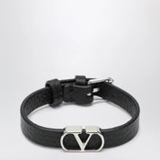 Valentino Garavani VLogo Signature bracelet in grained calfskin leather, black