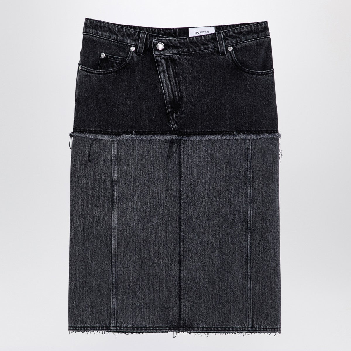 Alexander McQueen Two-tone black denim skirt