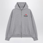 Sweat-shirt zippé gris Balenciaga I Love Paris en coton oversize