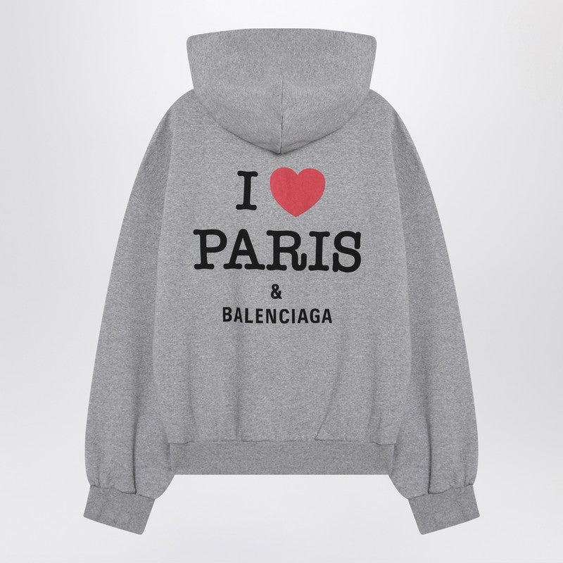 Sweat-shirt zippé gris Balenciaga I Love Paris en coton oversize