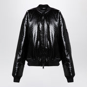 Blouson aviateur en cuir noir effet autruche Balenciaga
