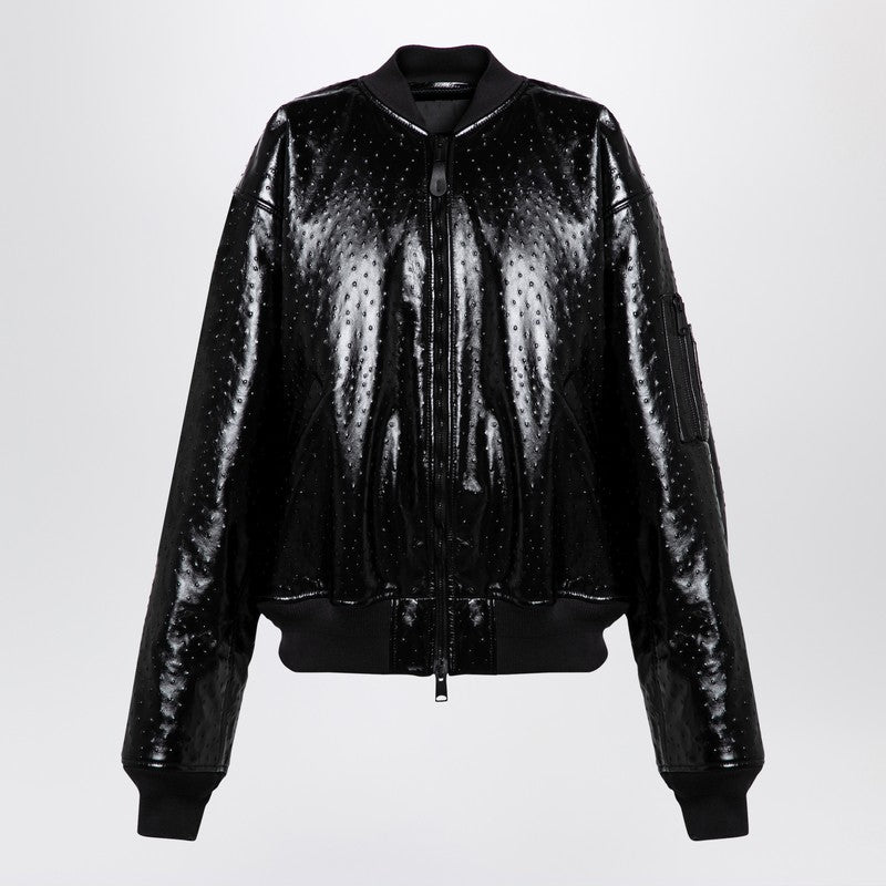 Blouson aviateur en cuir noir effet autruche Balenciaga