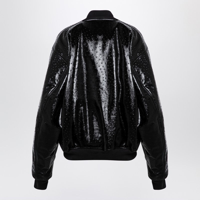 Blouson aviateur en cuir noir effet autruche Balenciaga