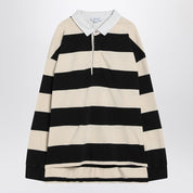 Alexander McQueen Striped Polo Shirt in Black and Ivory Cotton