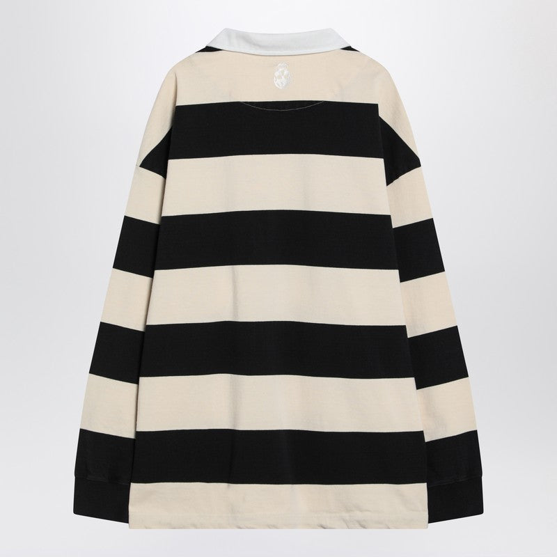 Alexander McQueen Striped Polo Shirt in Black and Ivory Cotton