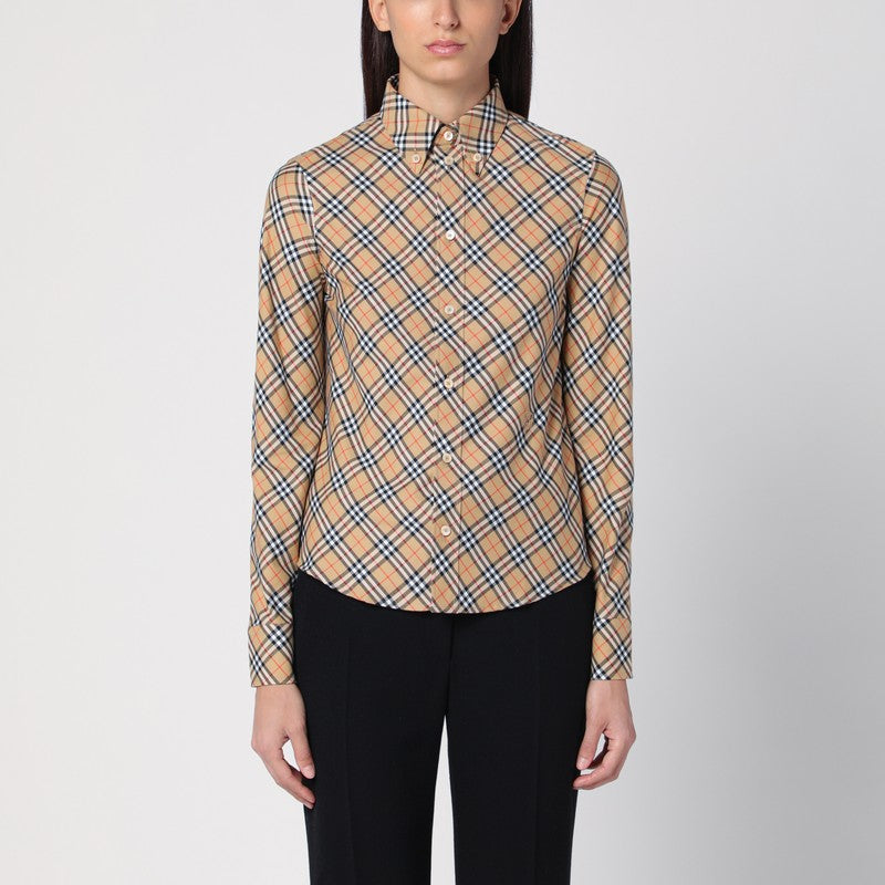 Chemise boutonnée Burberry beige à motif à carreaux