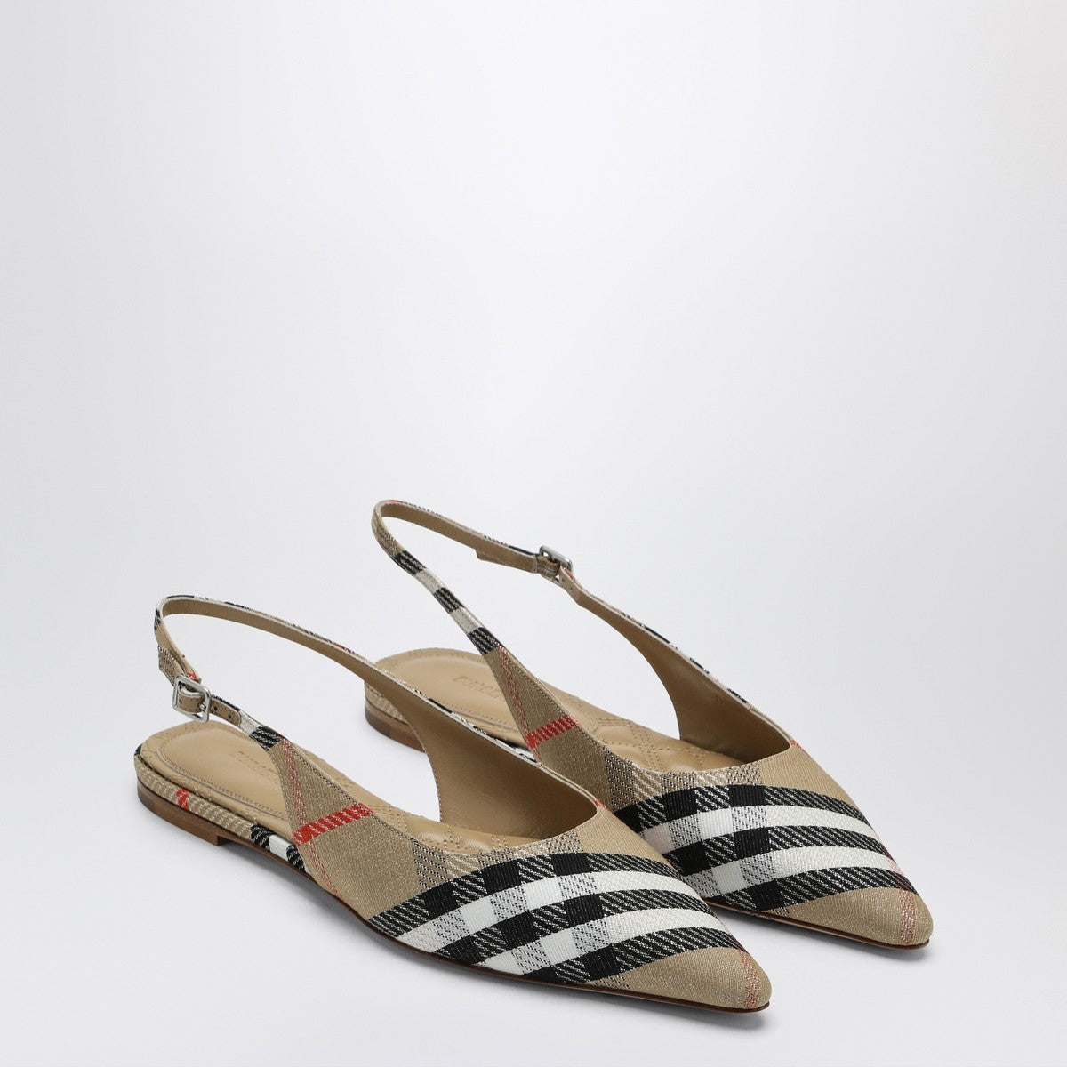 Burberry Ballerine slingback Birdie Check en sergé beige