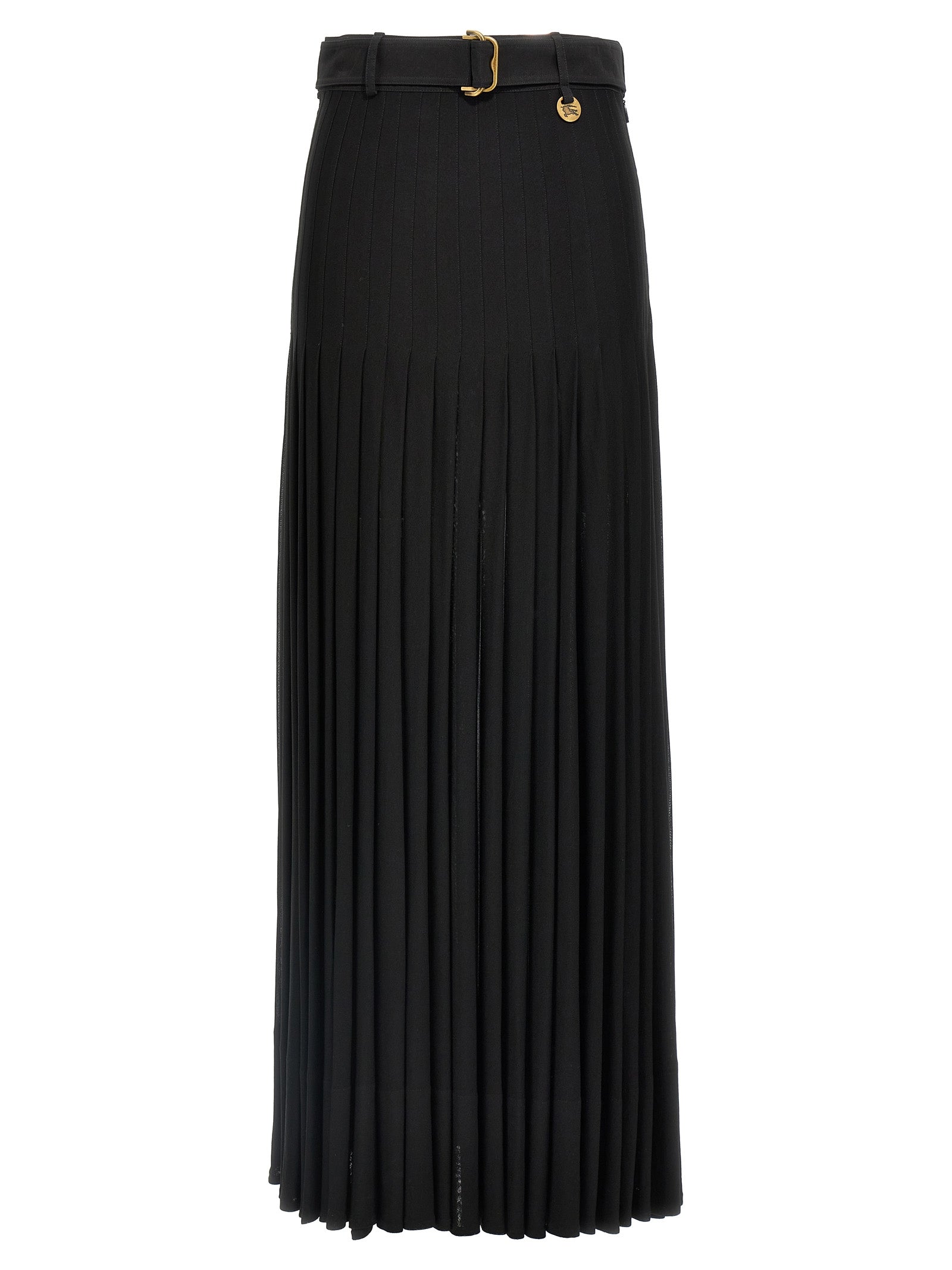 Burberry Pleated Skirt — Black Semi‑Transparent Viscose