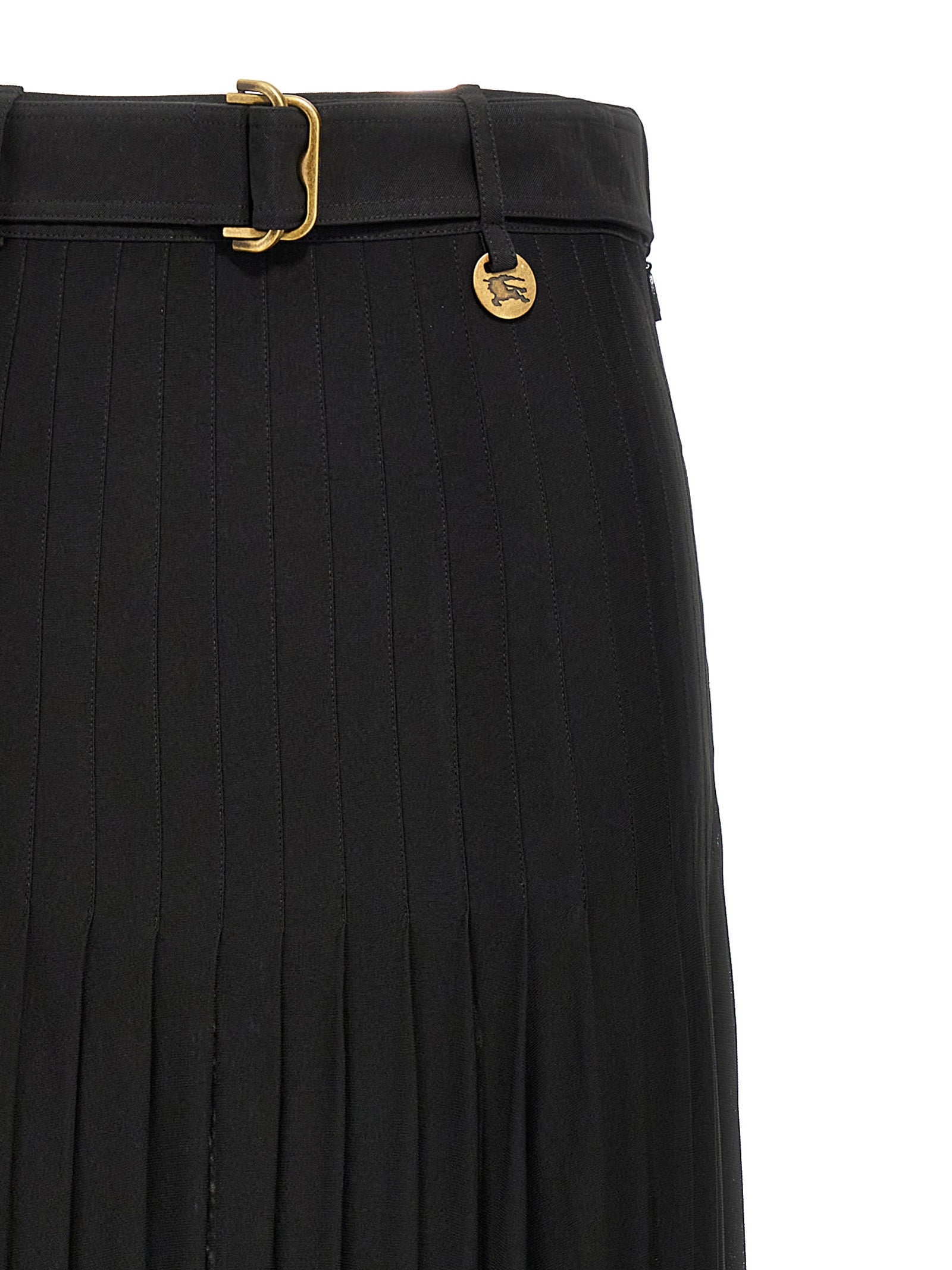 Burberry Pleated Skirt — Black Semi‑Transparent Viscose