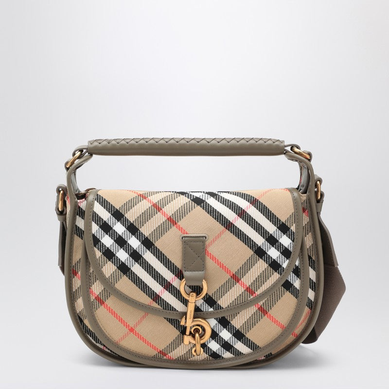 Burberry Small B Clip messenger bag in beige Check cotton blend