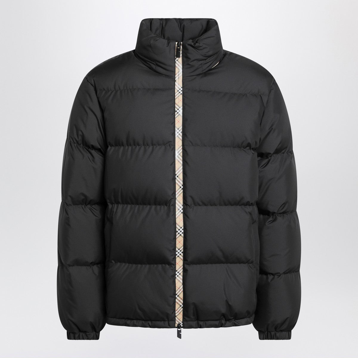 Burberry Black zip down jacket with Check detail