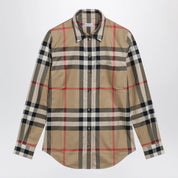 Burberry Slim-fit cotton twill check shirt in archive beige