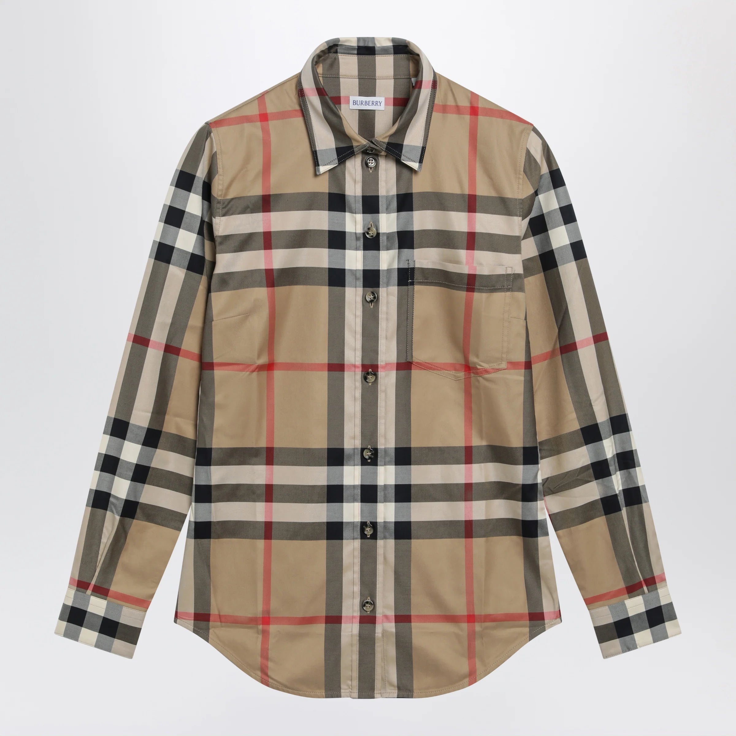 Burberry Slim-fit cotton twill check shirt in archive beige