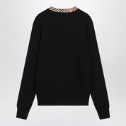 Burberry Black wool sweater with check details