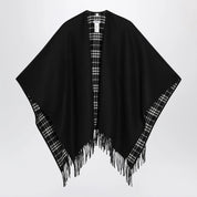 Burberry Reversible wool check cape with fringes in black