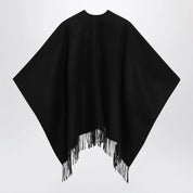 Burberry Reversible wool check cape with fringes in black