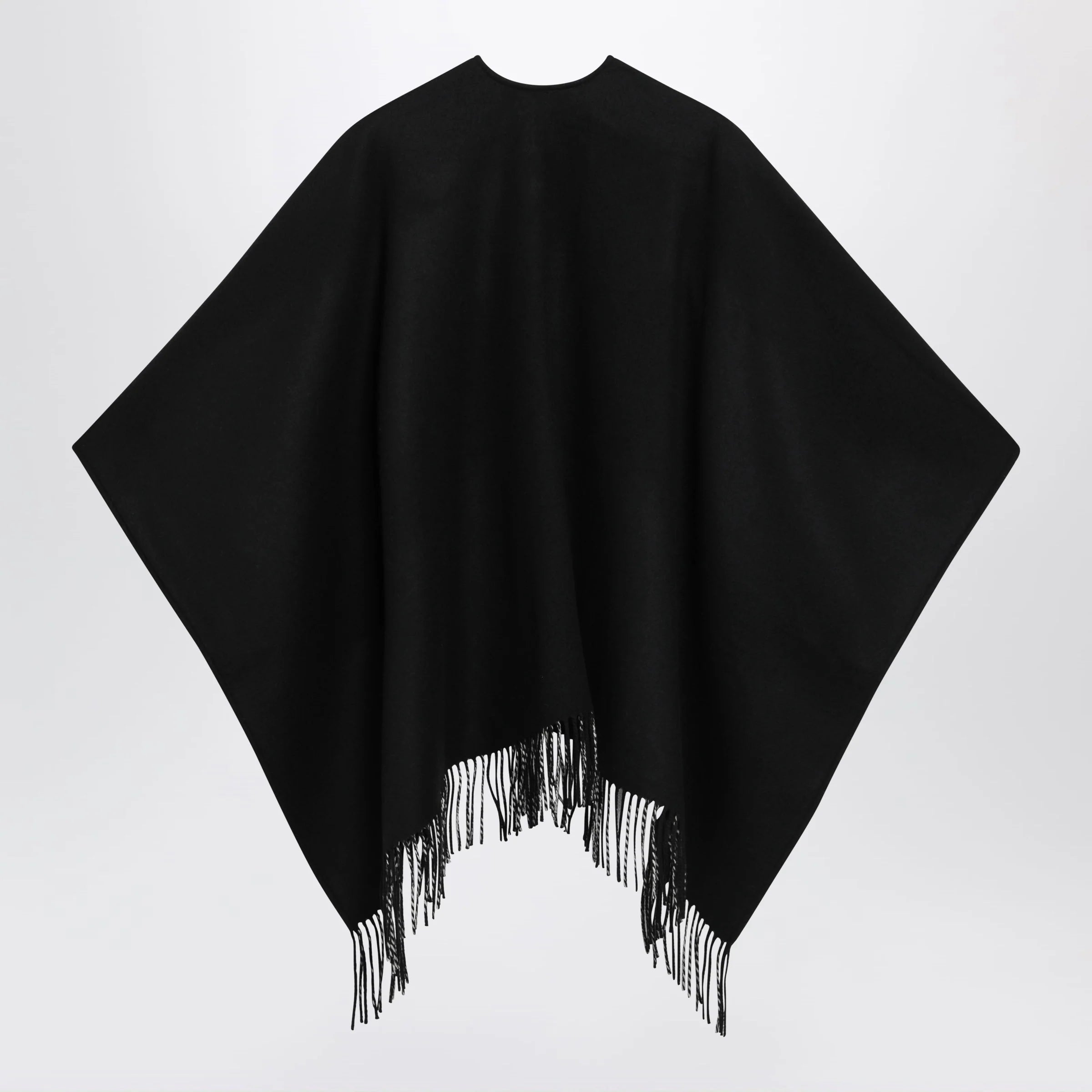 Burberry Reversible wool check cape with fringes in black