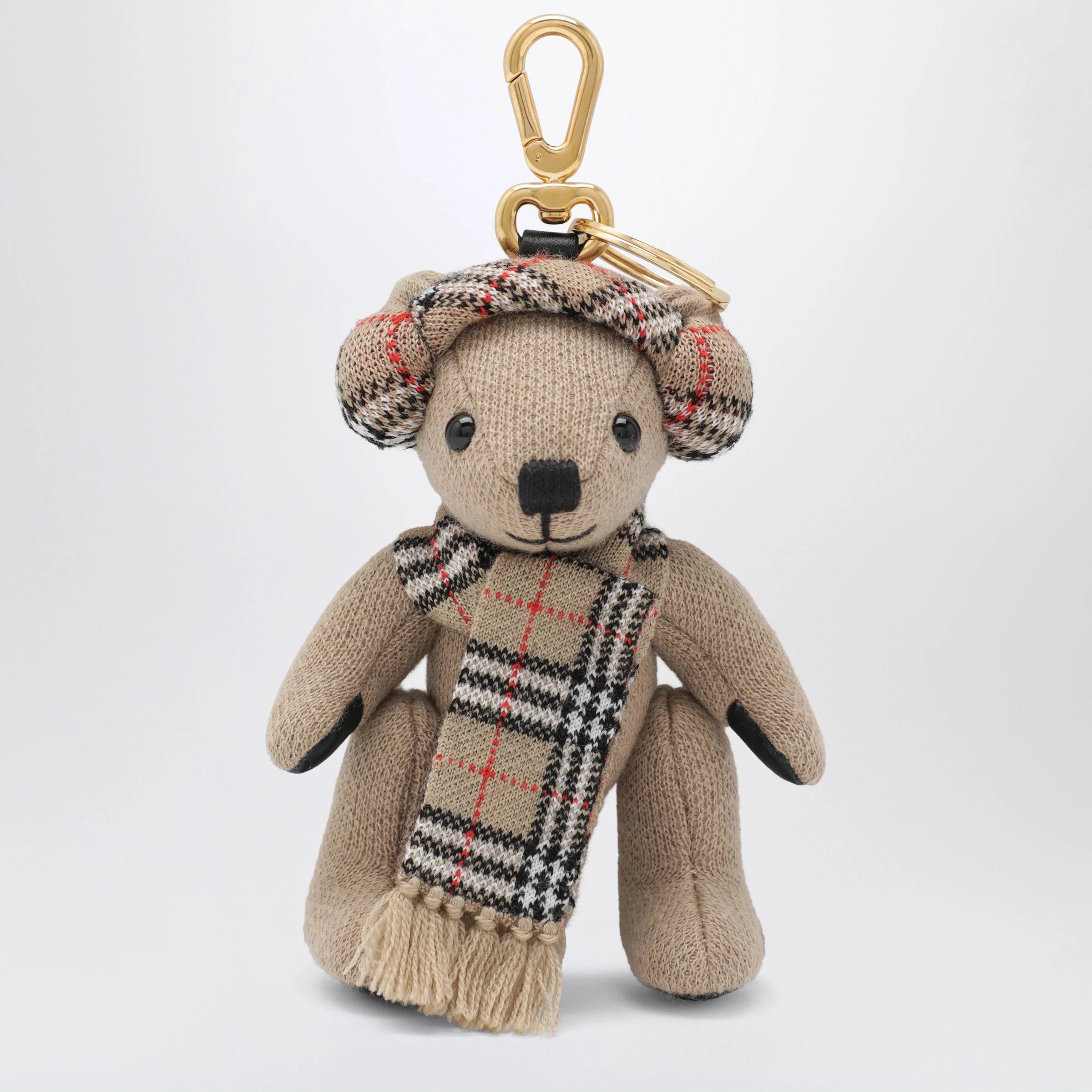 Burberry Thomas teddy bear charm in wool and cashmere, sand