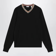 Burberry Black wool sweater with Check motif neckline