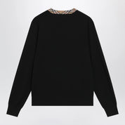 Burberry Black wool sweater with Check motif neckline