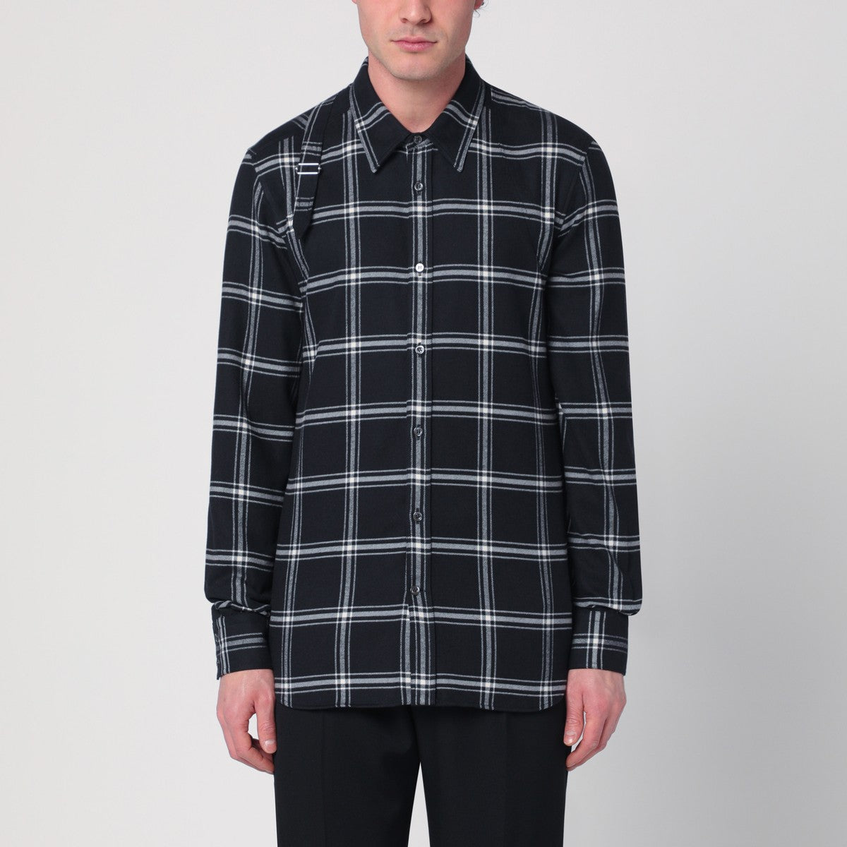 Alexander McQueen Cotton flannel checkered shirt in black and ivory