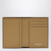 Portefeuille à deux volets Alexander McQueen noir/beige en cuir craquelé