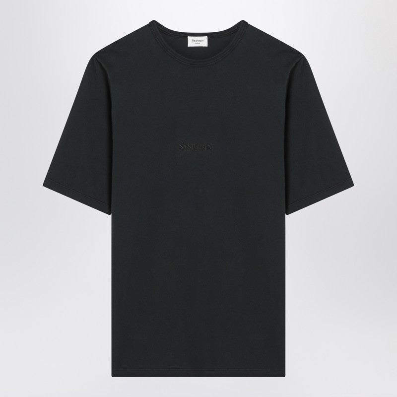 Camiseta de algodón lavado negro de Saint Laurent